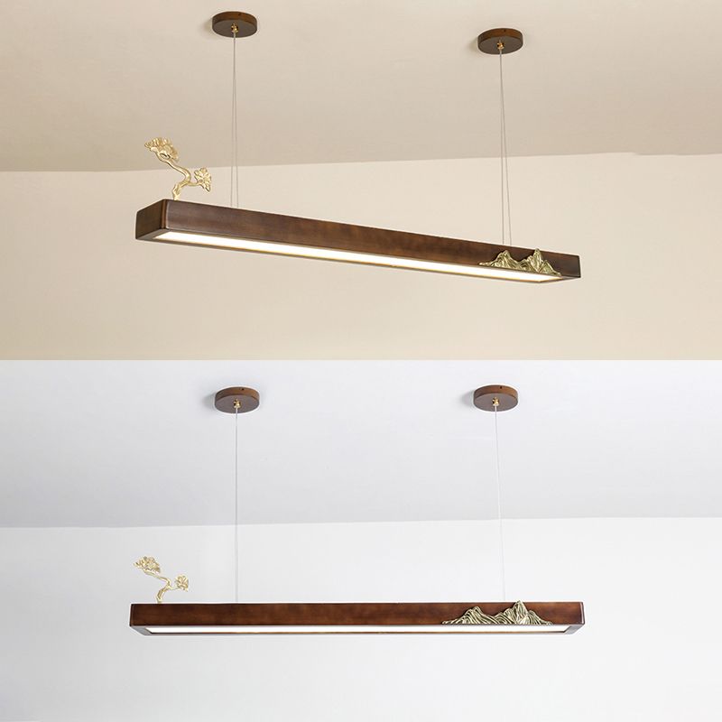 Nueva lámpara de lámpara de madera moderna colgante de isla LED lineal para casa de té