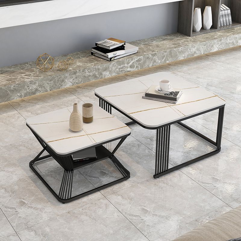 Square Coffee Table Slate Nesting Coffee Table Set with Storage