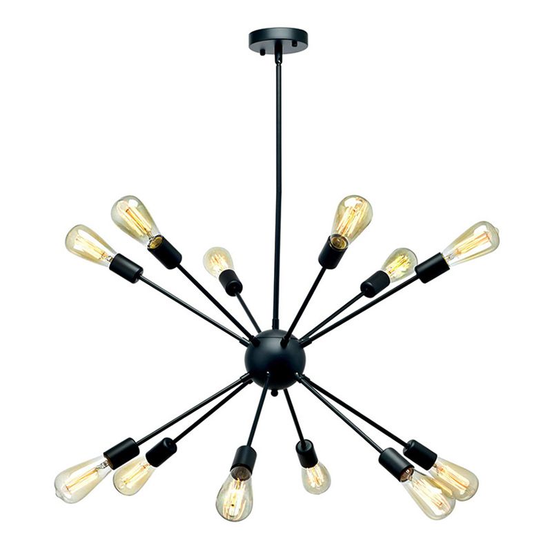 Cambadora de lámpara de lámpara en forma de ráfaga de plancha negra Bombilla de estilo industrial de estilo industrial con 4 x 9.8 "varillas colgantes