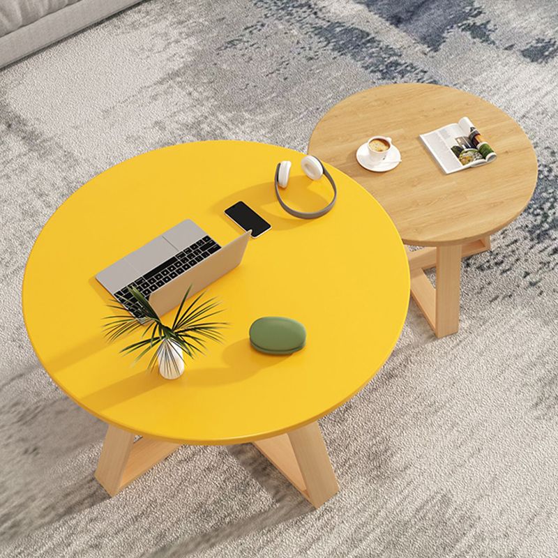 Solid Wood Coffee Table Round Cross Legs Bunching Coffee Table Set