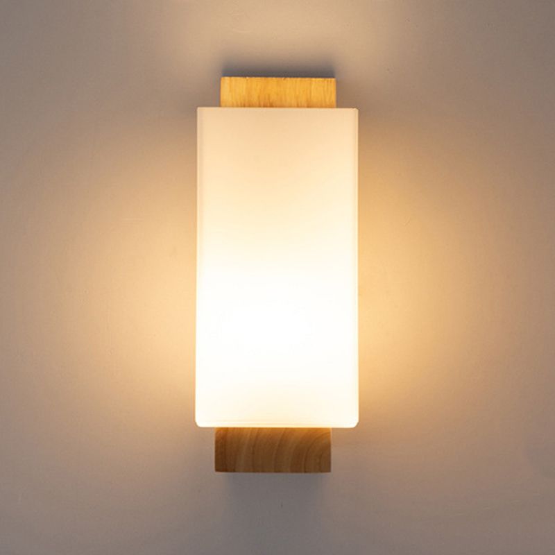 Modernist Wall Sconce Rectangular Wall Light Fixture with Wood for Living Room