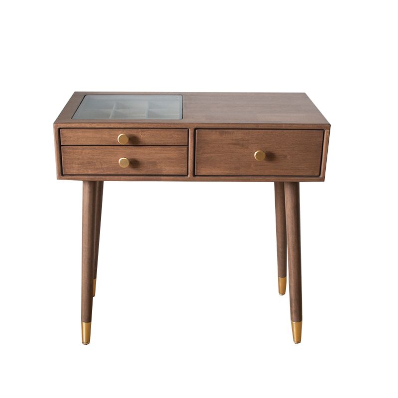 Contemporary Make-up Vanity with Drawers in Brown Rubberwood