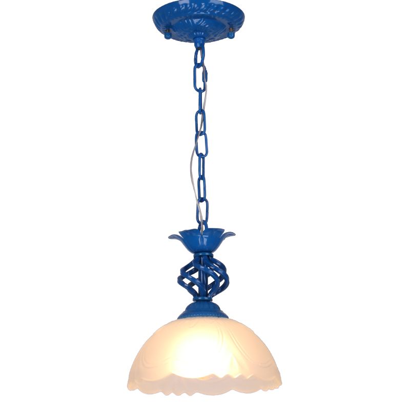 Mediterranean Dome Pendant Lighting Fixture Single Hand-Crafted Glass Hanging Light for Restaurant