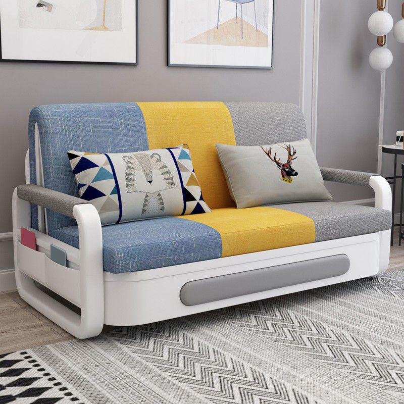 Linen Sofa Bed 35.43" Wide Square Arm Sleeper Sofa with Upholstered