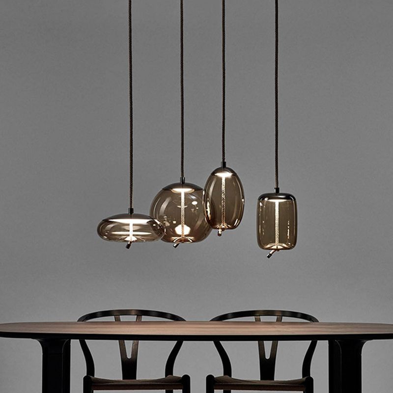 Geometria Lampada sospensione in vetro ambra contemporaneo a 1 illuminazione a ciondolo per la sala da pranzo