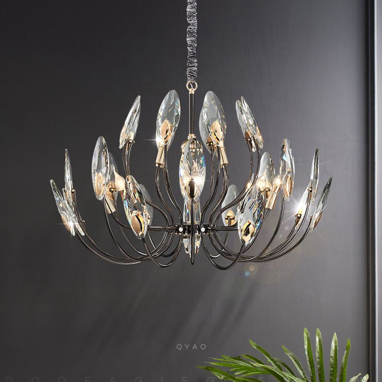 Black Branch Pendant Light in Traditional Luxury Style Stainless-Steel Chandelier with Crystal Shade