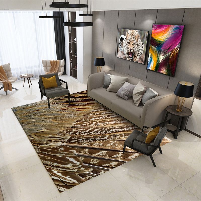 Modern Washable Area Rug Plant Print Carpet Polyester Area Rug with Non-Slip Backing