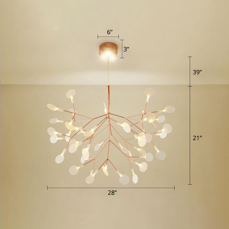 Stainless Steel Leaf Chandelier Minimalist Rose Gold LED Hanging Lamp for Restaurant