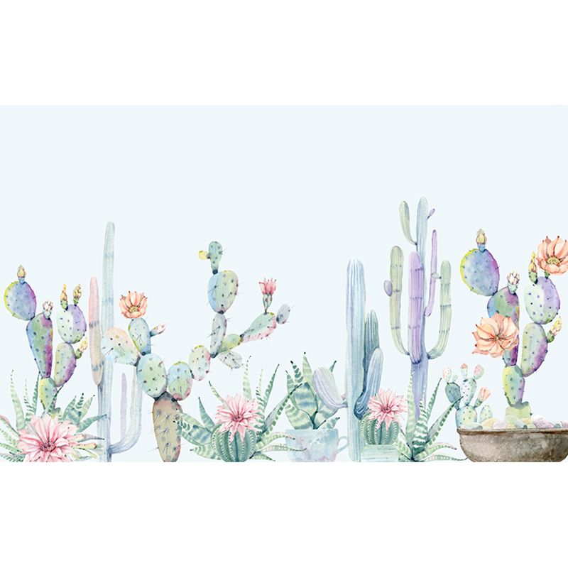 Pink-Green Cactus Mural Wallpaper Moisture Resistant Tropical Bedroom Wall Decor