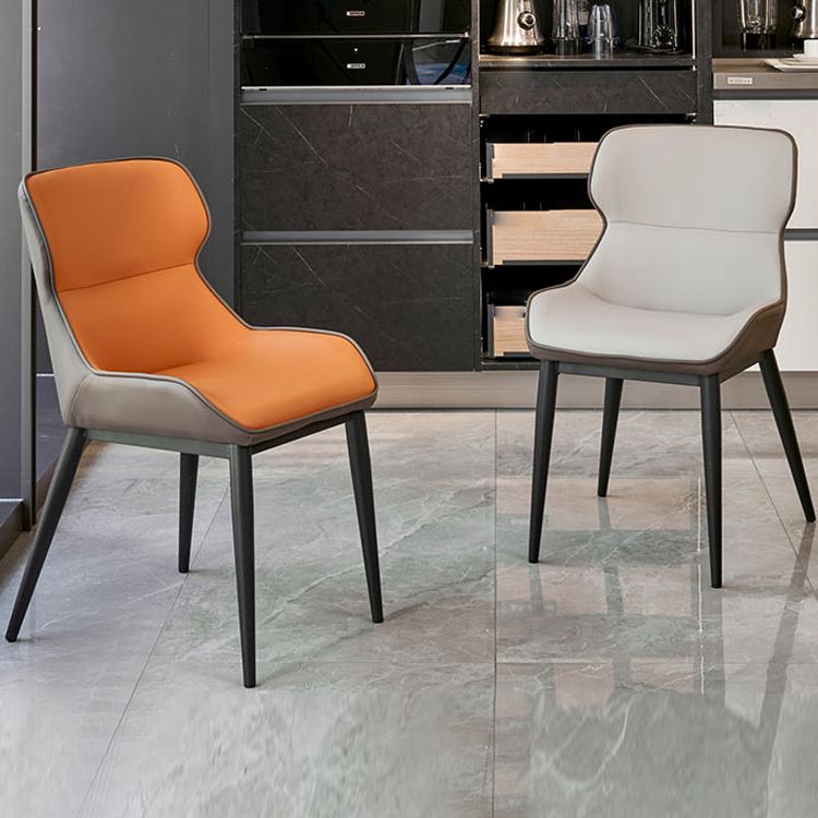 Sillón de interior contemporáneo con respaldo de alas, silla de comedor tapizada de metal (juego de 2)