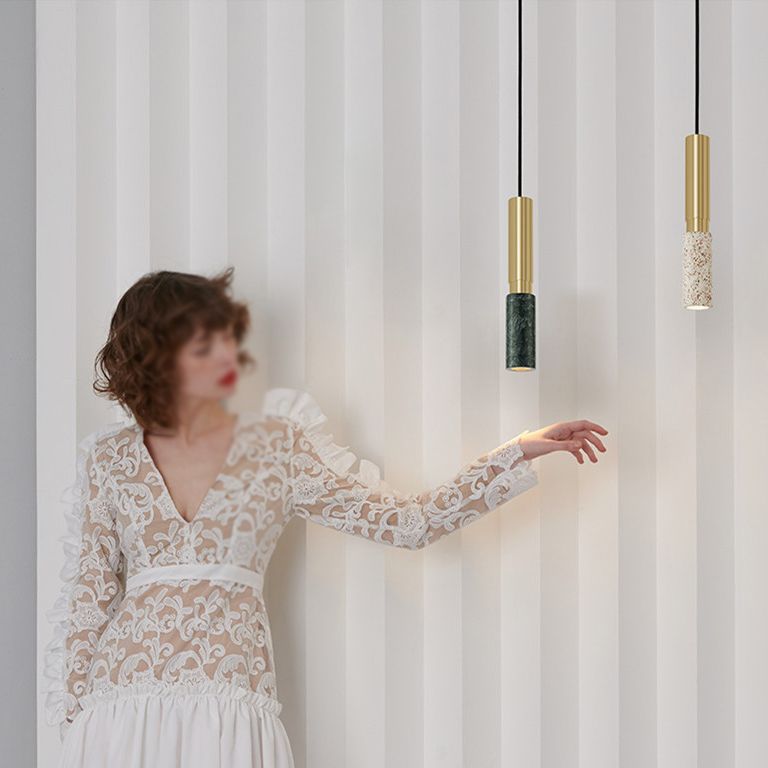 Tubular Stone Pendant Light Fixture Postmodern 1 Bulb Hanging Lamp for Bedroom