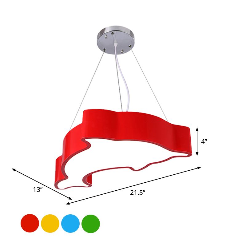 Acrylic Dolphin Pendant Chandelier Minimalist Blue/Green/Yellow LED Ceiling Suspension Lamp for Playroom