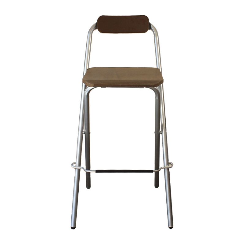 Contemporary Metal Barstool Wood Rectangle Cushion with Chrome Base
