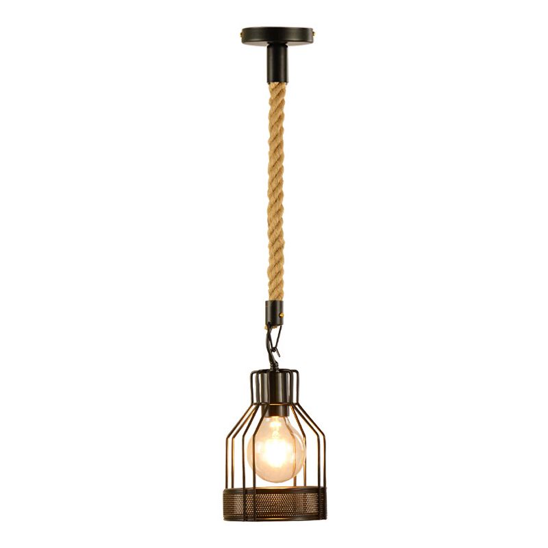Black 1 Bulb Drop Pendant Factory Metal Bottle Cage Hanging Ceiling Light for Dining Room