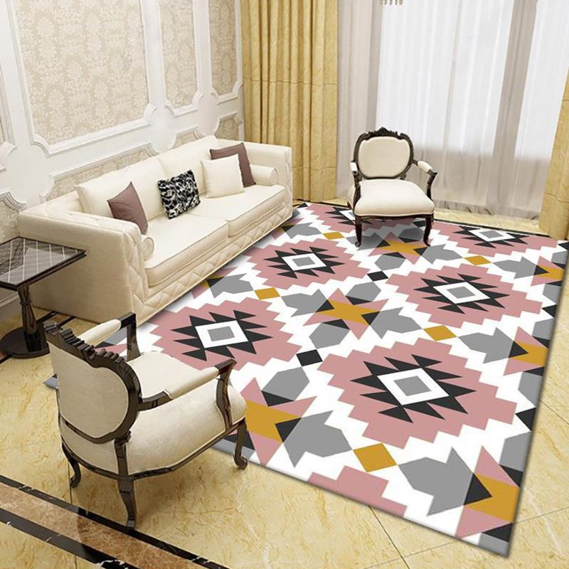 Modern Living Room Rug Multi Colored Geo Print Carpet Polypropylene Anti-Slip Pet Friendly Indoor Rug