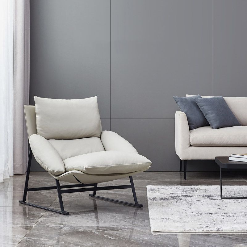 Contemporary 35.5"Wide Faux Leather Sewn Pillow Back Lounge Chair