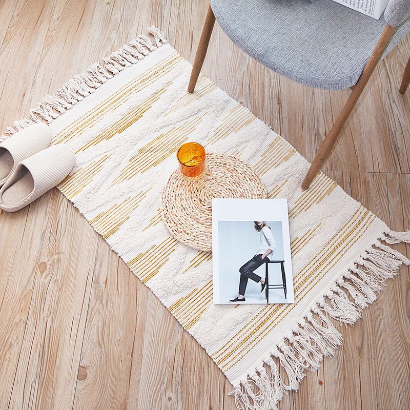 Stylish Diamond Patterned Rug Multi-Color Boho Carpet Cotton Pet Friendly Washable Rug for Room