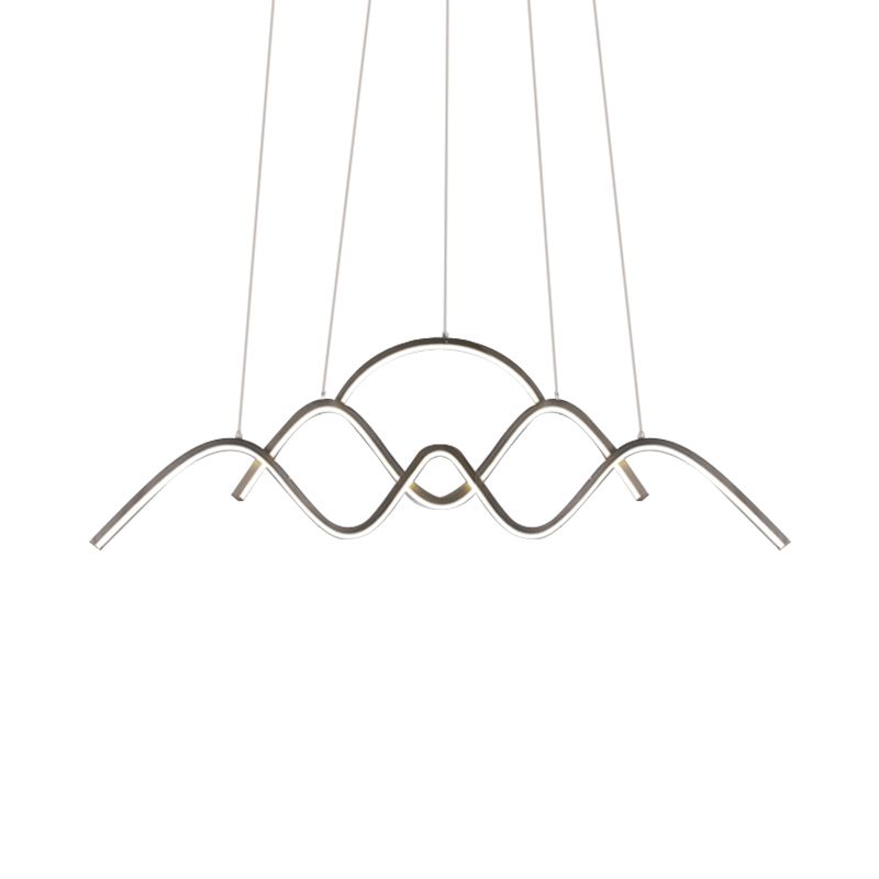 Gold/Black Wavy Chandelier Lamp Minimalist Metallic LED Hanging Pendant with Landscape Design, Warm/White Light