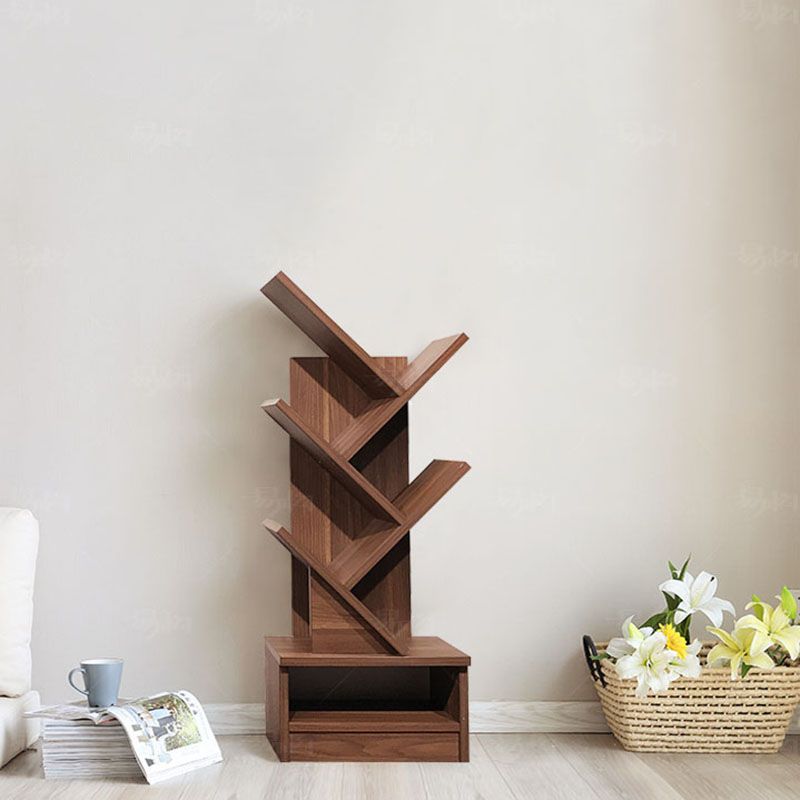 Modern Engineered Wood Bookshelf Walnut Geometric Closed Back Bookcase