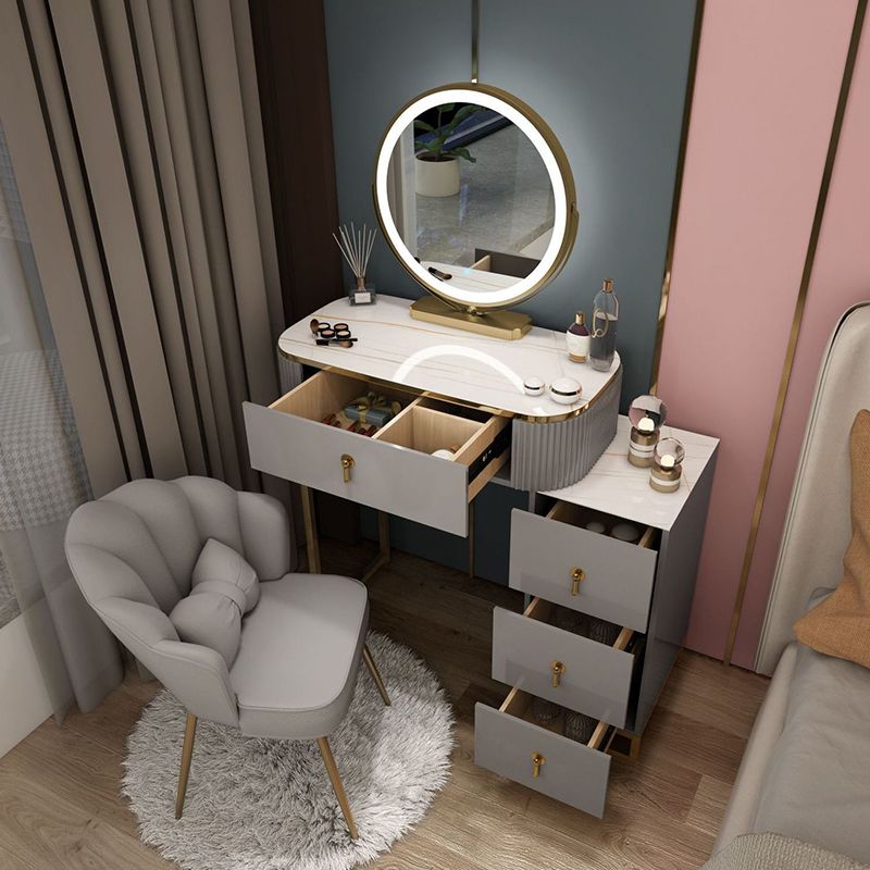Metallic Glam Bedroom Lighted Mirror 4 Drawer Vanity Dressing Table