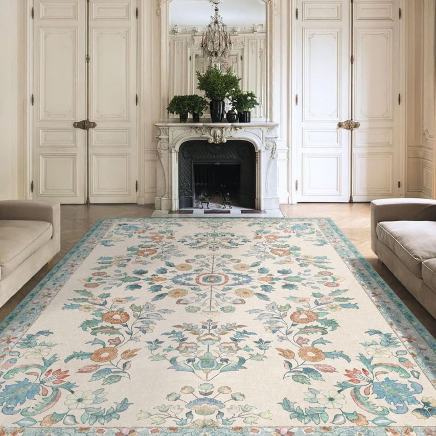 Einfache helle Farbe Absagter Teppich Polyester Ethnisches Blumenmuster Fläche Teppich nicht rutschfest