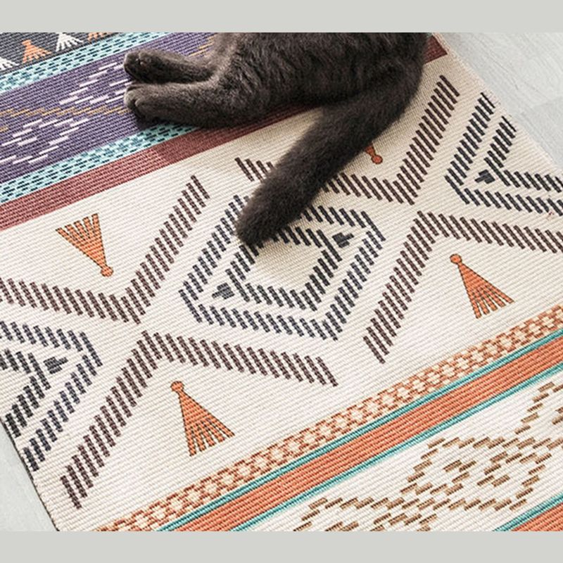 Bohemian Americana Pattern Carpet Purple Polyester Area Rug Fringe Indoor Rug for Home Decor