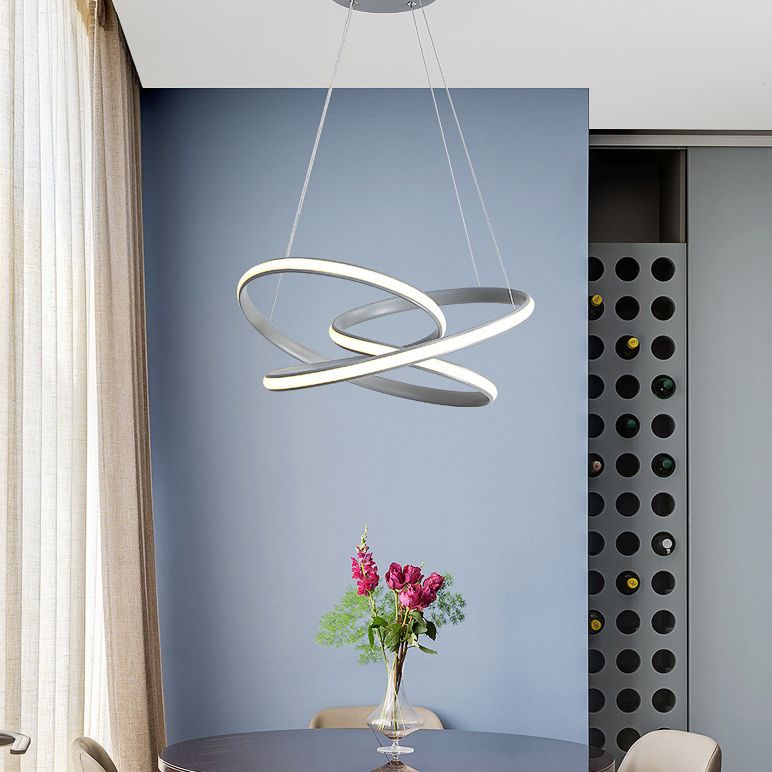 Grey Line Chandelier Lamp Simplicity Metal LED Strip Pendant Light for Dining Room