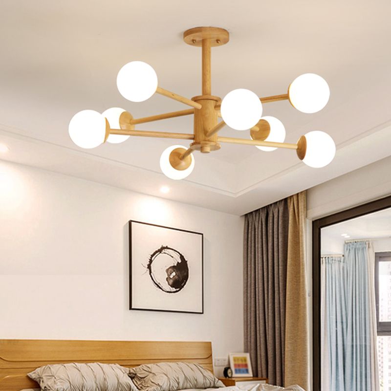 Modern Simplicity Starburst Suspended Lighting Fixture Wood Hanging Ceiling Fixture for Restaurant