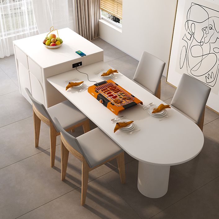 White Stone Top Dinette Table Modern Free Form Indoor Dining Table