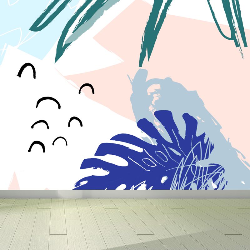 Tropical Botanical Wall Paper Mural Non-Woven Stain Resistant Pastel Wall Decor for Home