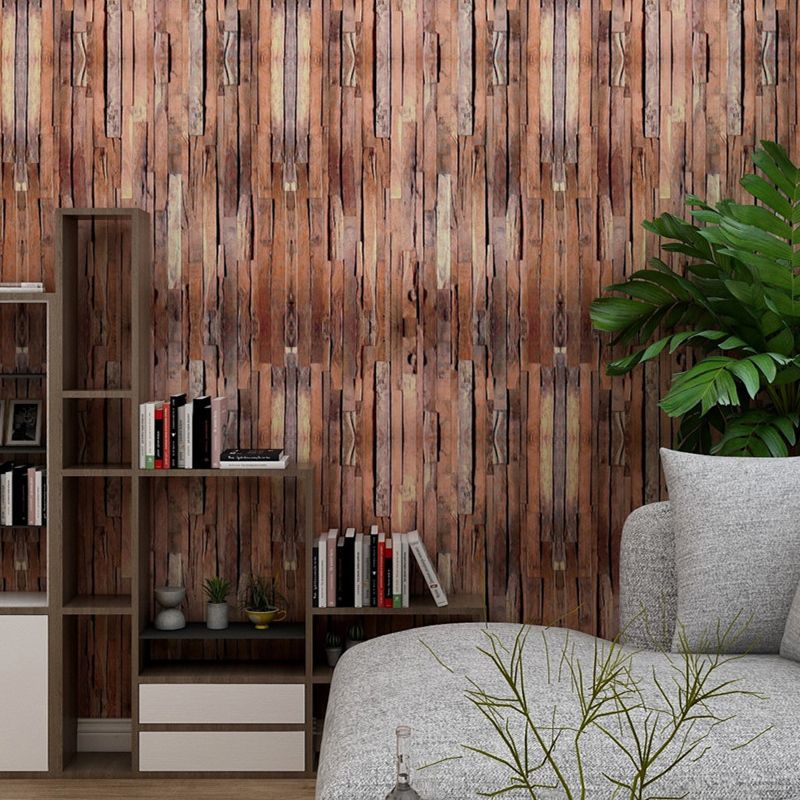Brown Reclaimed Wood Wallpaper Easy-Peel-Off Rustic Dining Room Wall Covering, Self-Adhesive