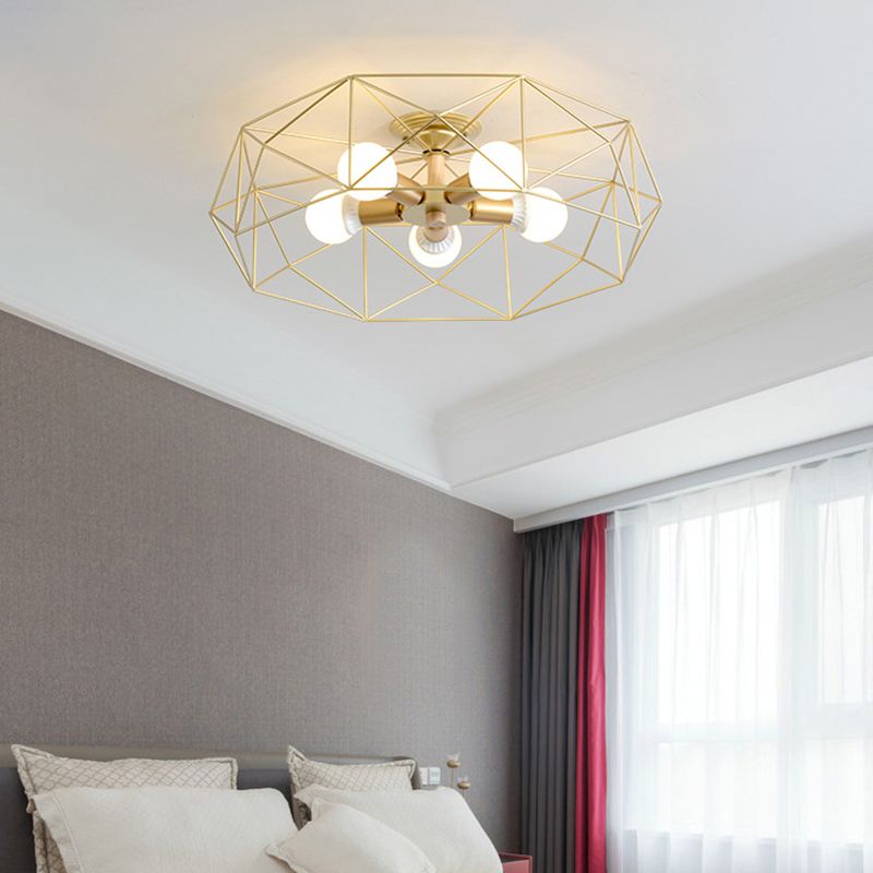 Geometric Flush Mount Ceiling Light Nordic Industrial Style Metal Ceiling Flush Mount for Bedroom