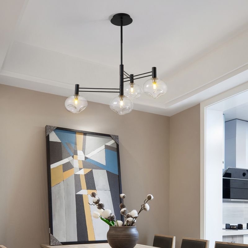Black Oval Semi Mount Lighting Modern 4 Bulbs Clear Dimpled Glass LED Close to Ceiling Lamp