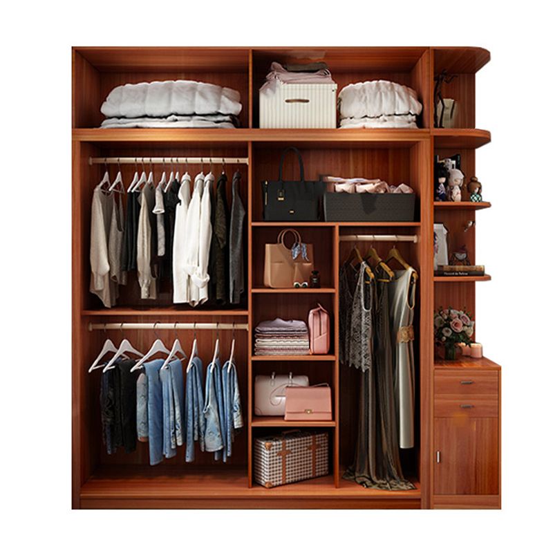 Brown Engineered Wood Wardrobe with Sliding Doors Modern Cabinet for Bedroom