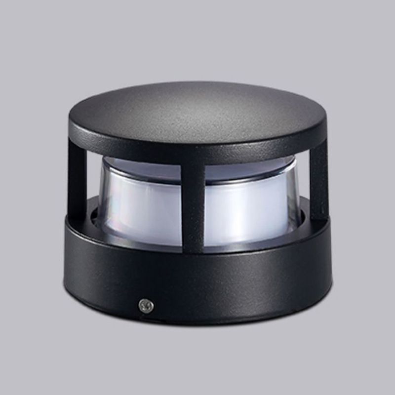 Contemporary Metal Pillar Lamp Circle Shape Outdoor Waterproof Light with Plastic Shade