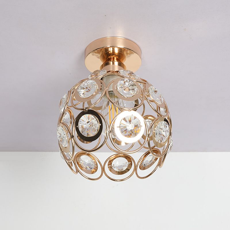 Petit plafonnier boule d'or moderne, 1 ampoule, plafonnier en cristal pour allée