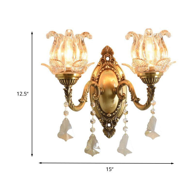 Floral Shape Wall Light Fixture Modernism Prism Glass 1/2 Heads Brass Sconce Light