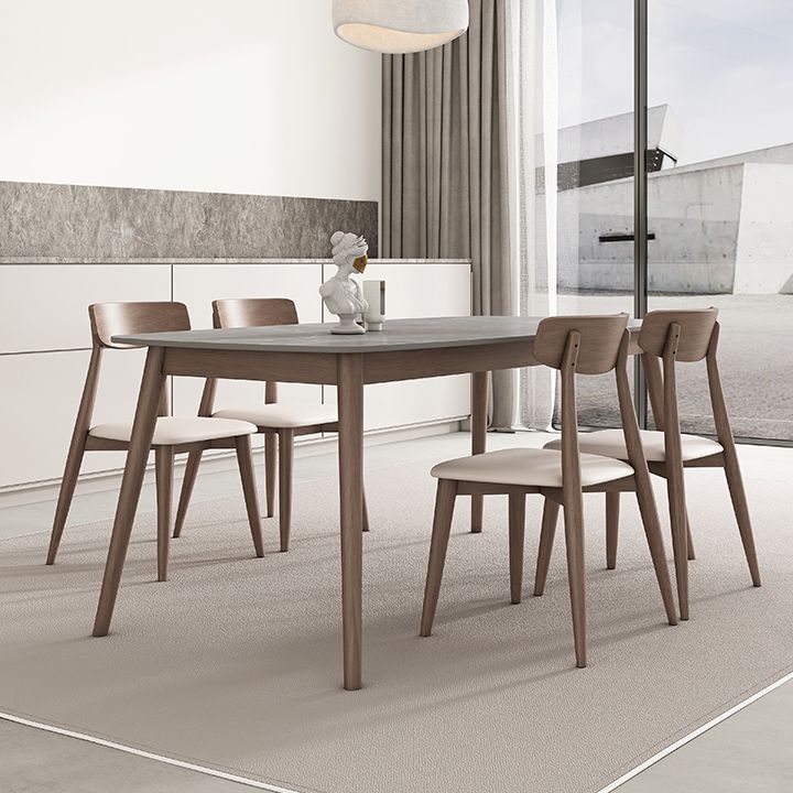 Mid-century Dining Table Stone Top Dining Table with Solid Wood Base