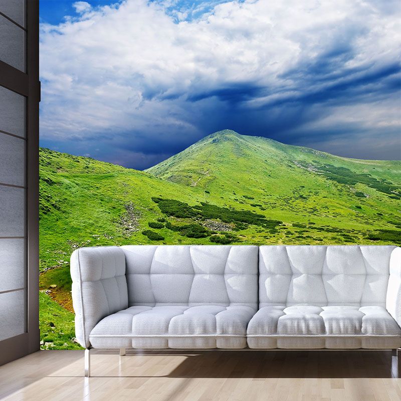 Beautiful Lake in Mountain Mural for Bedroom Landscape Wall Art in Green, Made to Measure