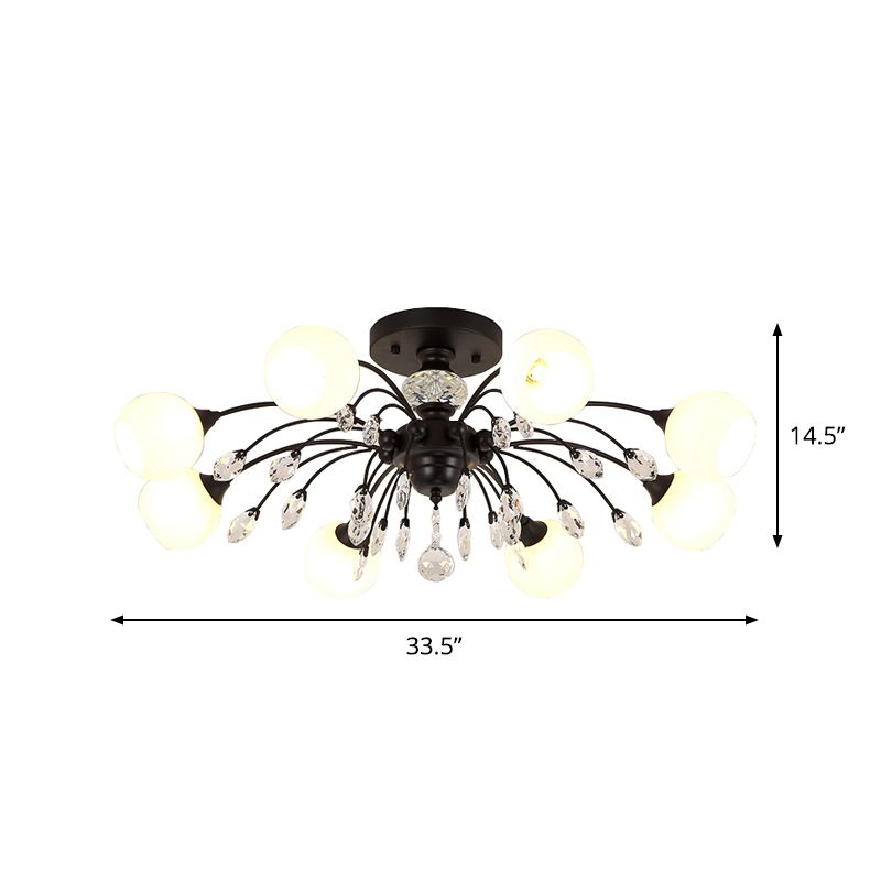 Ópalo de vidrio Sputnik Globe Semi Flush Modernismo de 8 bombas Cosco montado en el techo con cristal deco en negro