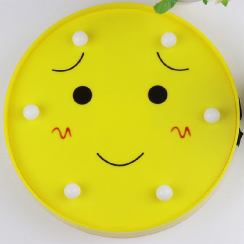 Funny Emoji Expression Wall Light Modernist Plastic Battery LED Yellow Nightstand Lamp
