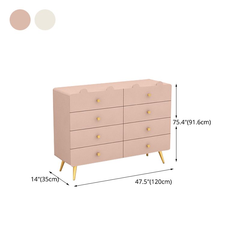 White and Pink Bedroom Dresser Modern Style Wooden Storage Chest with Multi Drawers