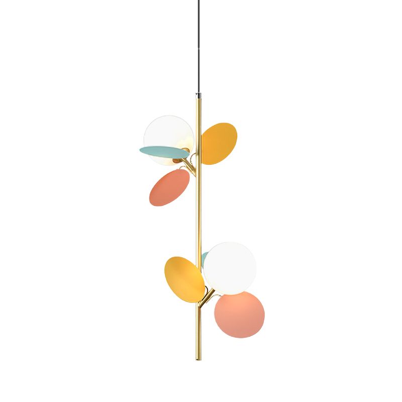 2 Heads Restaurant Pendant Chandelier Nordic Grey/White/Red-Yellow-Blue Hanging Lamp with Globe Opal Glass Shade