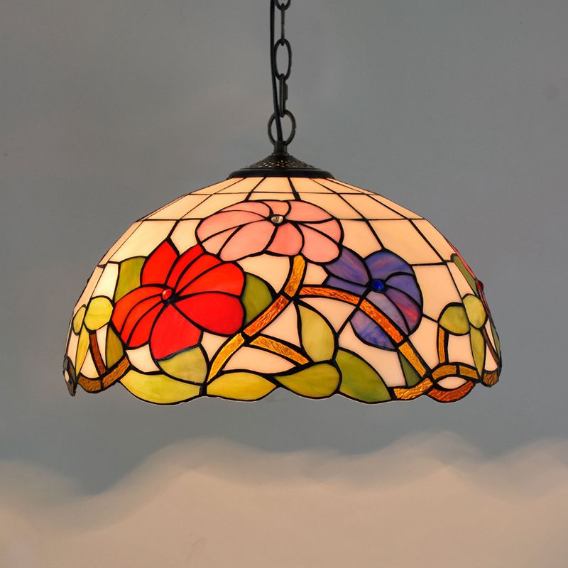 Tiffany-Style Dome Ceiling Light 1-Light Stained Glass Hanging Pendant Light for Restaurant