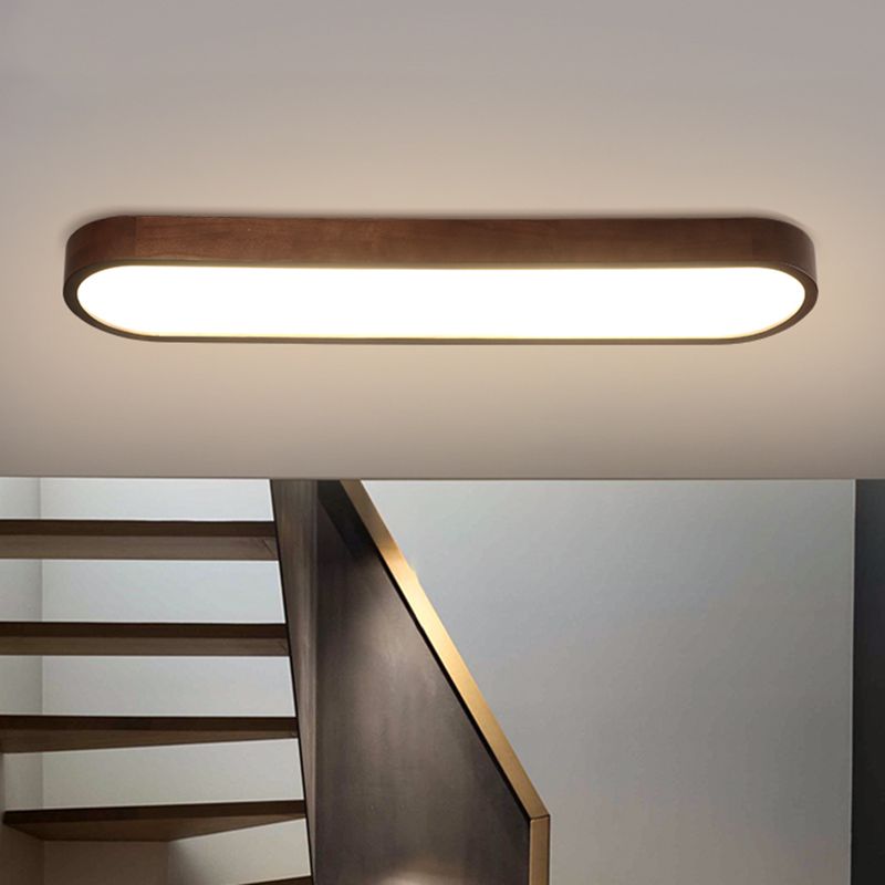 Oblong Surface Mounted Led Ceiling Light Simplicity Wooden Brown Flush Mount Light for Aisle