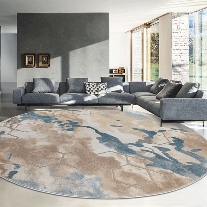 Modern Living Room Area Carpet Khaki Tie-Dye Area Rug Polyester Stain Resistant Rug