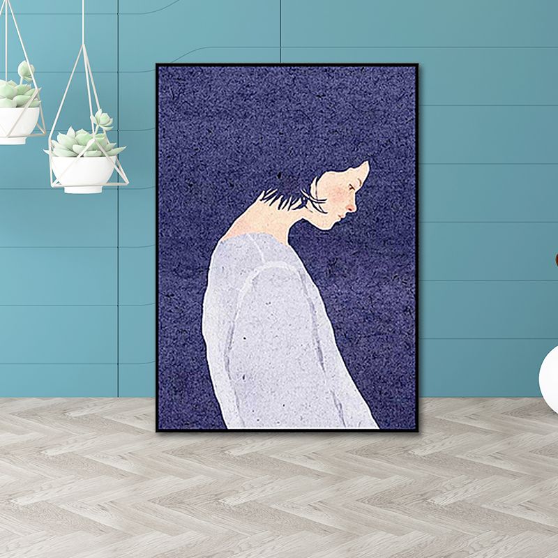 Nordic Woman Art Print Canvas Textured Purple Wall Decor for Living Room, Multiple Sizes
