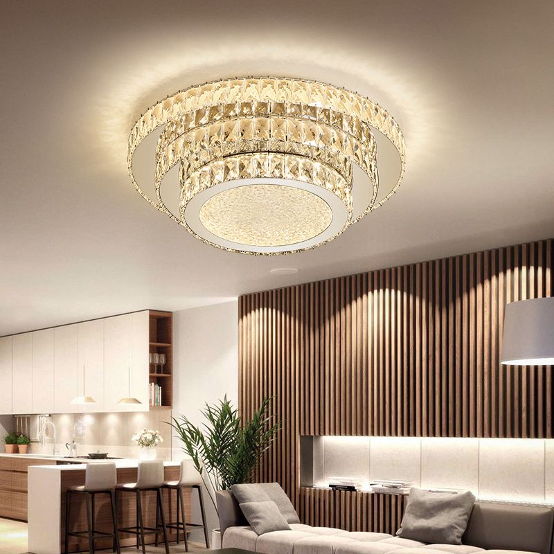 18 "/21.5" W LED Tre - Tiered Flush Light Fixture Modern White Crystal Flush Mount Lighting per Bedroom in Warm / White Light / Remote Control Stepless Dimming