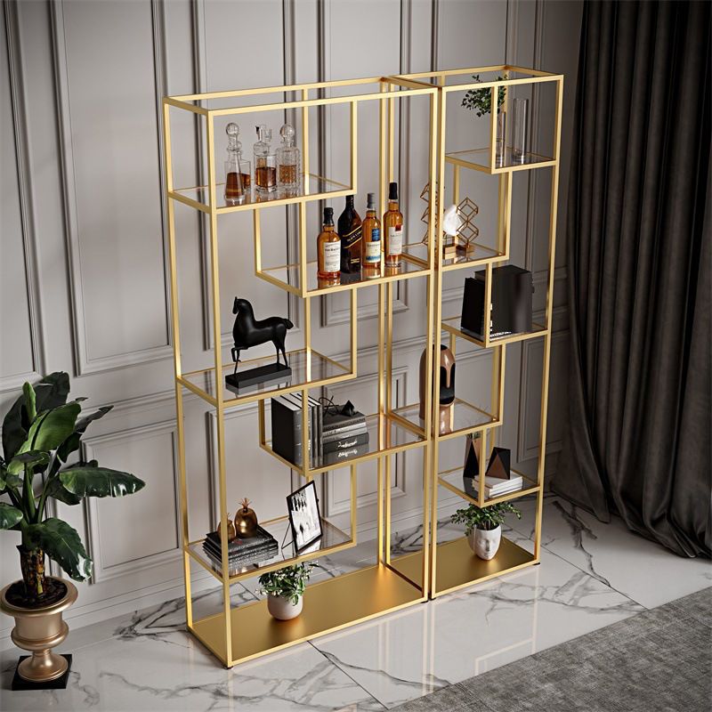 Gold and Black Vertical Shelf Bookcase Metal Home Open Book Shelf with Shelves
