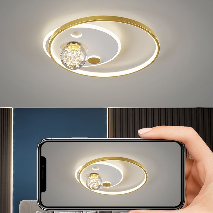 Modern Luxury Style Spherical Flush Mount Ceiling Light Fixtures Glass Flushmount Lighting in Gold Finish